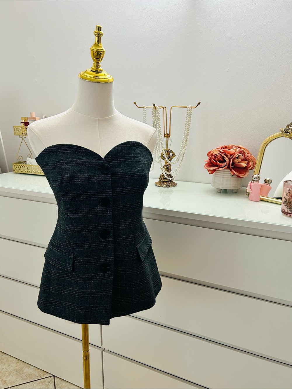 Zara Black Strapless Button-Front Top